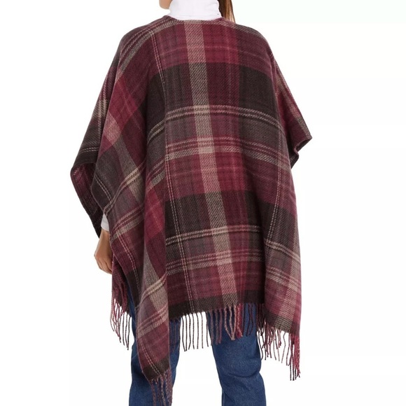 Woolrich Womens Burgundy Plaid wrap Shawl Poncho One Size - Picture 2 of 10
